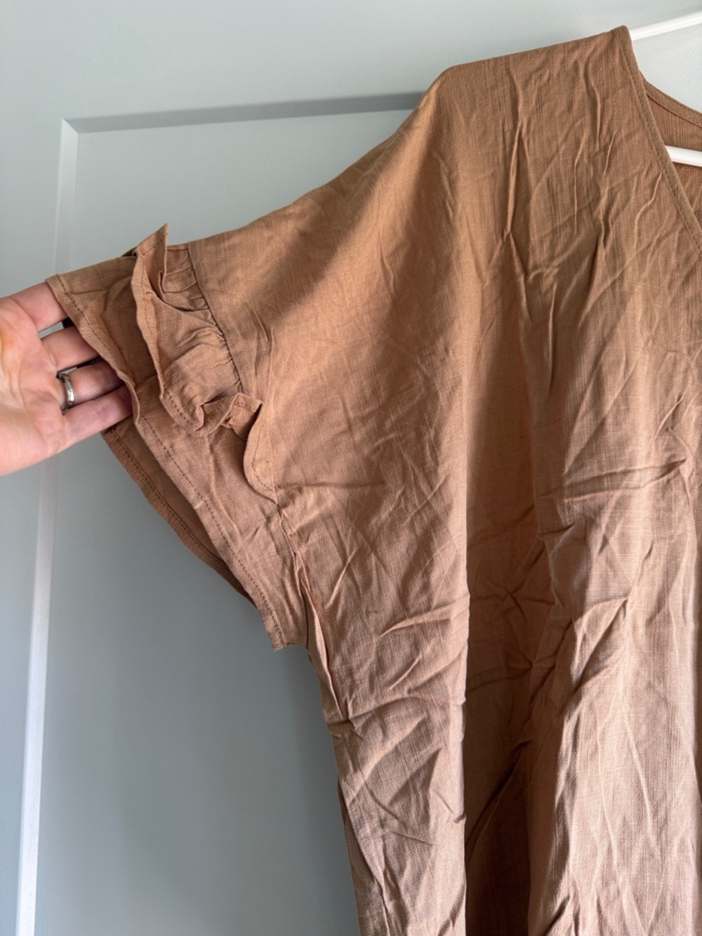 Three Bird Nest Brown Ruffle-Sleeve Tunic - Picture 2 of 5